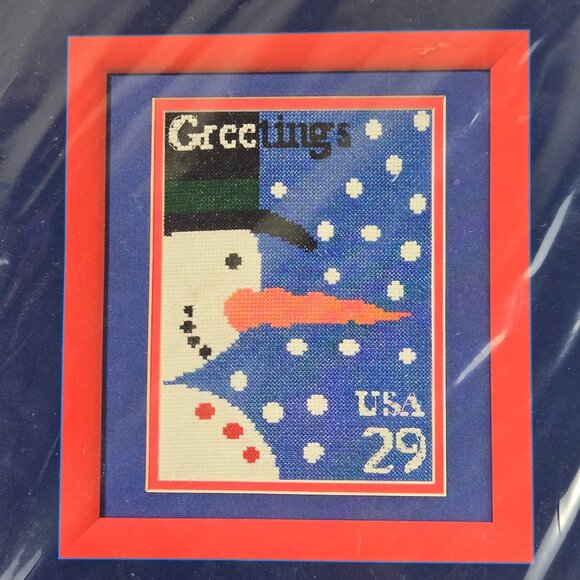 DMC "Snowman Greetings" Counted Cross Stitch Kit US Postage Stamp Collection NWT - Picture 2 of 9